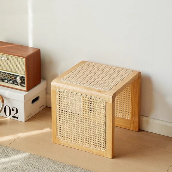 Traditional Vintage Square Rubberwood Rattan Side Table For Living Room - Image 17