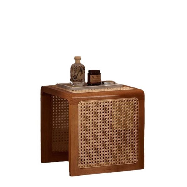 Traditional Vintage Square Rubberwood Rattan Side Table For Living Room - Image 20