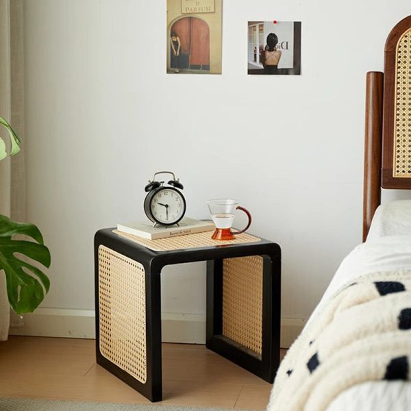 Traditional Vintage Square Rubberwood Rattan Side Table For Living Room - Image 2