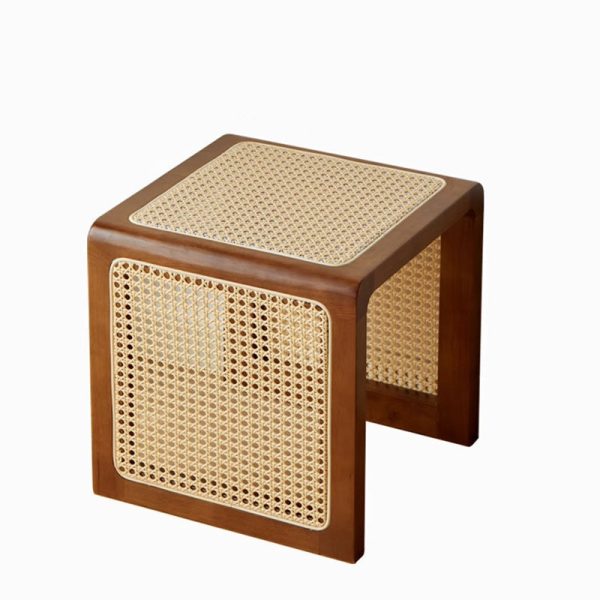 Traditional Vintage Square Rubberwood Rattan Side Table For Living Room - Image 19