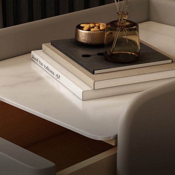 Contemporary Nordic Rectangular Microfiber Leather Solid Wood Carbon Steel Nightstand 2-Drawer For Bedroom - Image 5