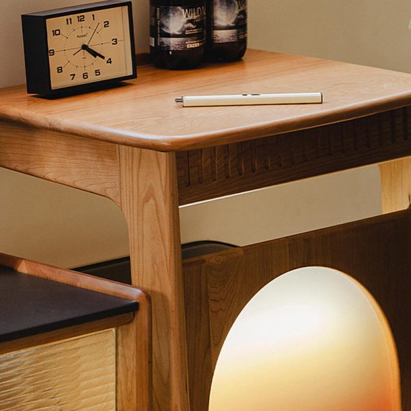 Modern Minimalist Square Cherry Wood Side Table 1-Shelf For Living Room - Image 7