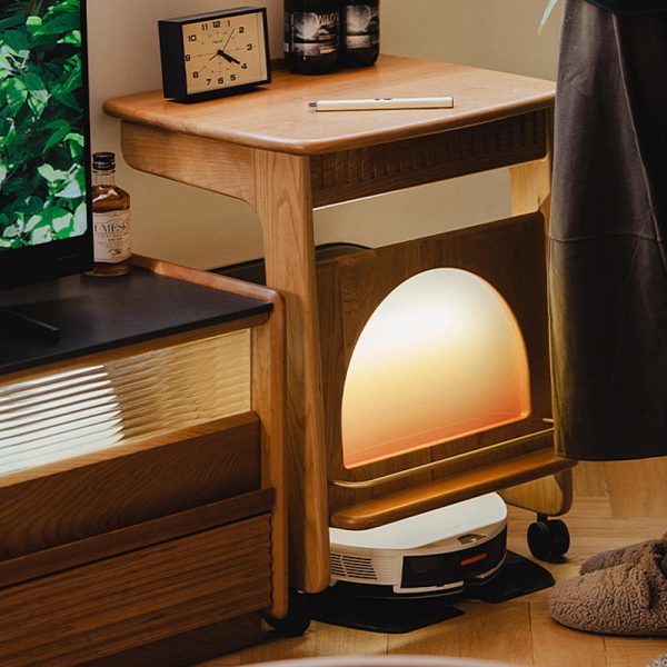 Modern Minimalist Square Cherry Wood Side Table 1-Shelf For Living Room - Image 26