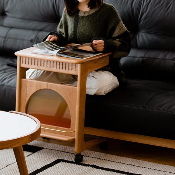 Modern Minimalist Square Cherry Wood Side Table 1-Shelf For Living Room - Image 28