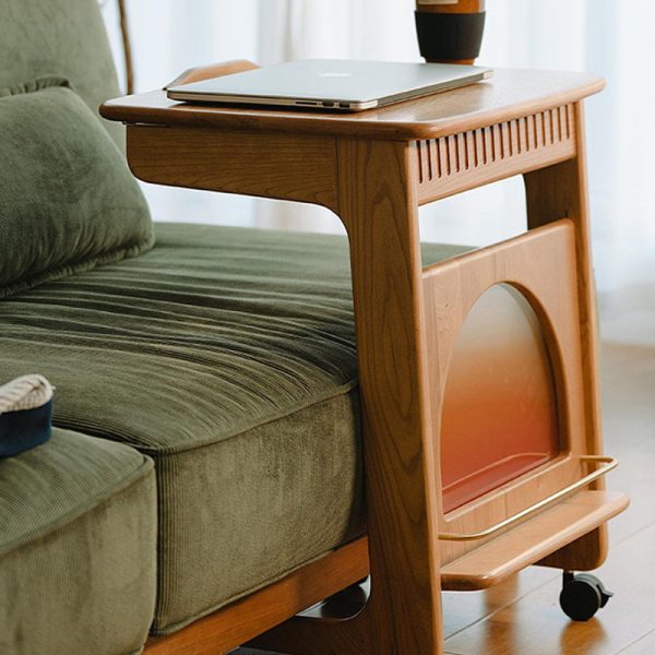 Modern Minimalist Square Cherry Wood Side Table 1-Shelf For Living Room - Image 30