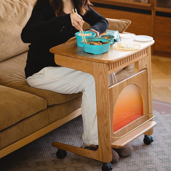 Modern Minimalist Square Cherry Wood Side Table 1-Shelf For Living Room - Image 32