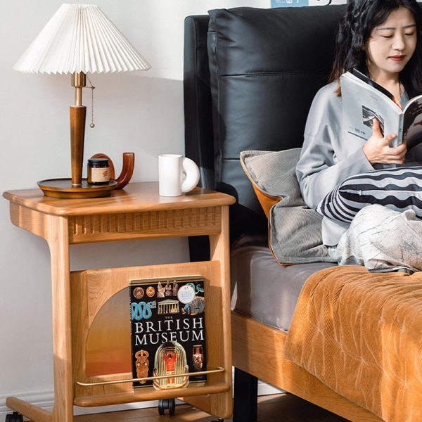 Modern Minimalist Square Cherry Wood Side Table 1-Shelf For Living Room - Image 17