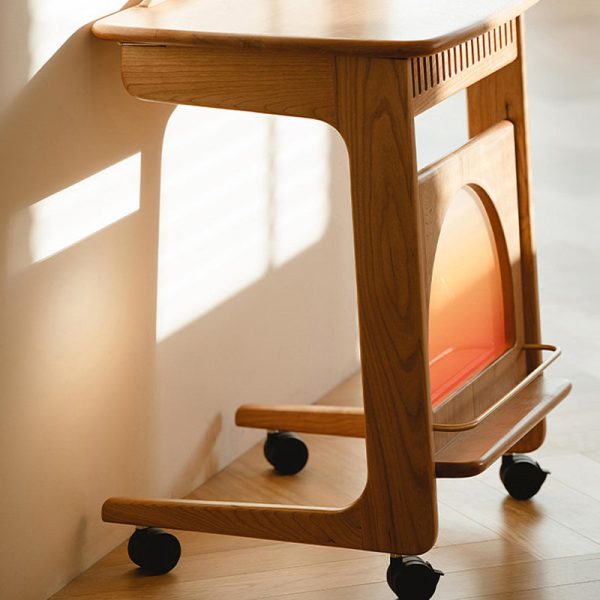 Modern Minimalist Square Cherry Wood Side Table 1-Shelf For Living Room - Image 15