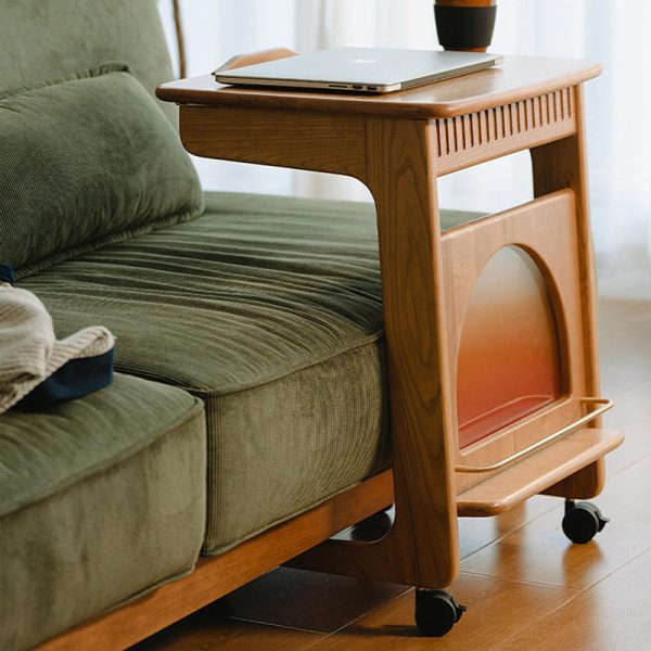 Modern Minimalist Square Cherry Wood Side Table 1-Shelf For Living Room - Image 19