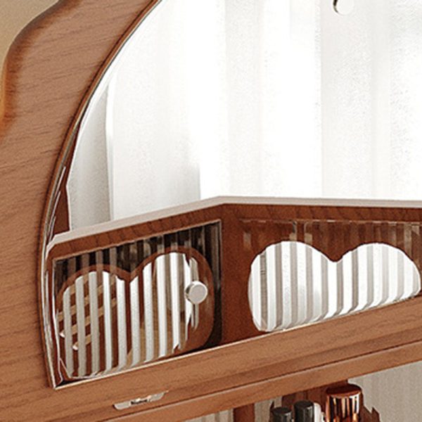Traditional Vintage Flower Round Solid Wood Glass Makeup Vanity 1-Storage For Bedroom - Image 12