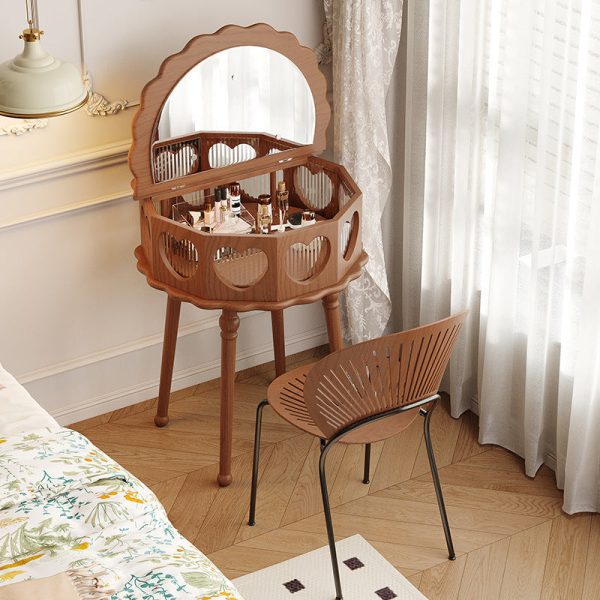 Traditional Vintage Flower Round Solid Wood Glass Makeup Vanity 1-Storage For Bedroom - Image 15