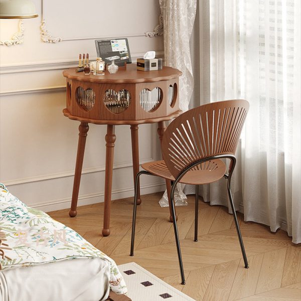 Traditional Vintage Flower Round Solid Wood Glass Makeup Vanity 1-Storage For Bedroom - Image 3