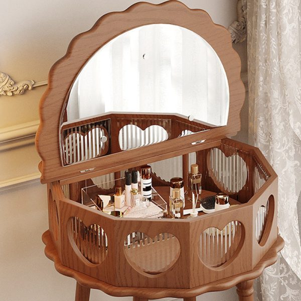 Traditional Vintage Flower Round Solid Wood Glass Makeup Vanity 1-Storage For Bedroom - Image 9