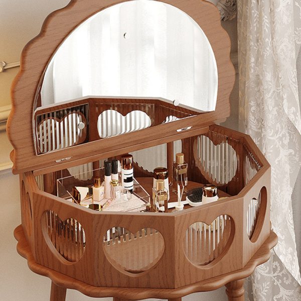 Traditional Vintage Flower Round Solid Wood Glass Makeup Vanity 1-Storage For Bedroom - Image 7