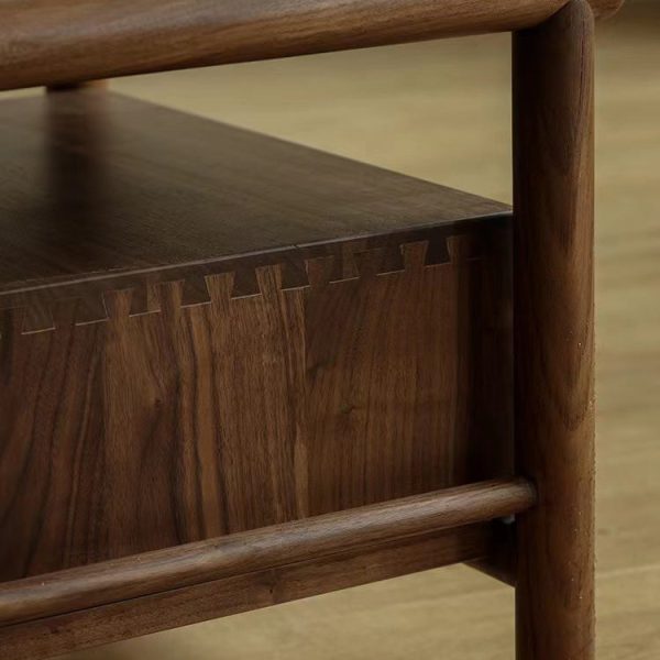 Traditional Japanese Rectangular Black Walnut Rattan Nightstand 1-Drawer For Bedroom - Image 11