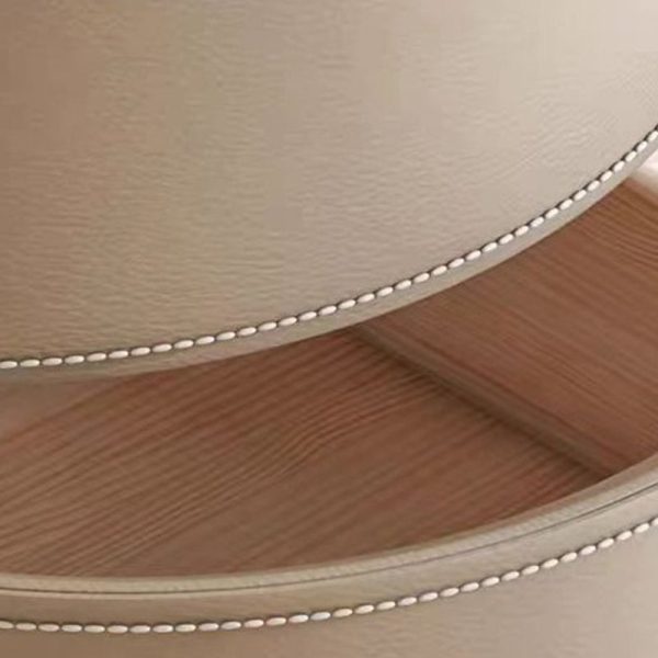 Modern Luxury Round Rock Slab Saddle Leather Nightstand 2-Drawer For Bedroom - Image 6