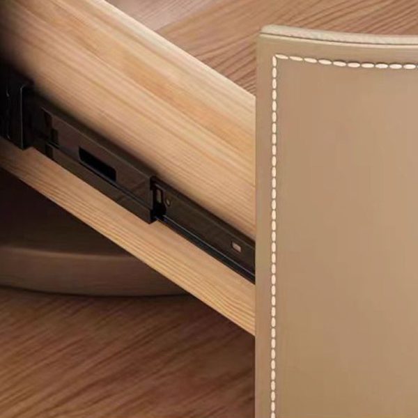 Modern Luxury Round Rock Slab Saddle Leather Nightstand 2-Drawer For Bedroom - Image 5