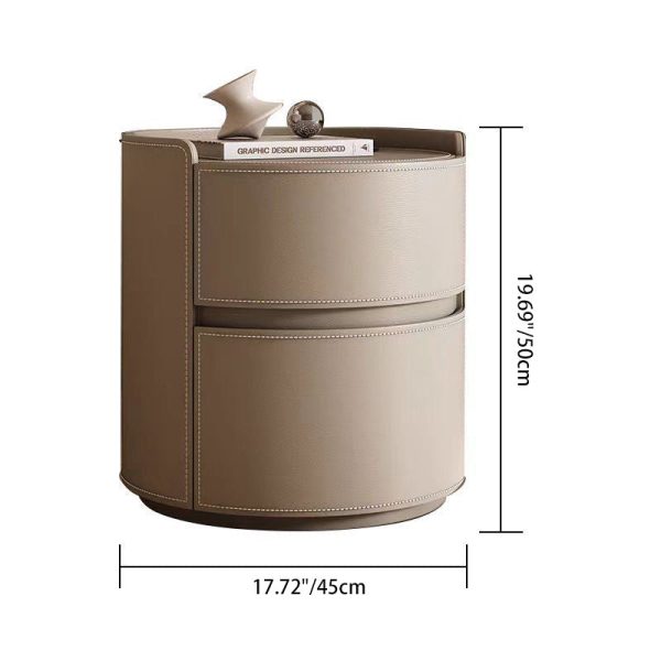 Modern Luxury Round Rock Slab Saddle Leather Nightstand 2-Drawer For Bedroom - Image 4