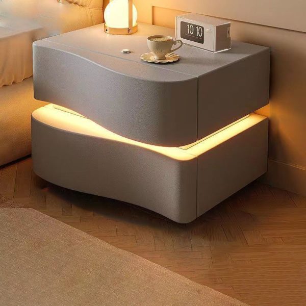 Modern Simplicity Rectangular Solid Leather Nightstand 2-Drawer For Bedroom - Image 2