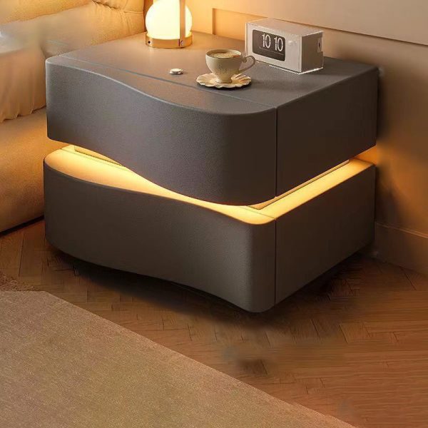 Modern Simplicity Rectangular Solid Leather Nightstand 2-Drawer For Bedroom - Image 8
