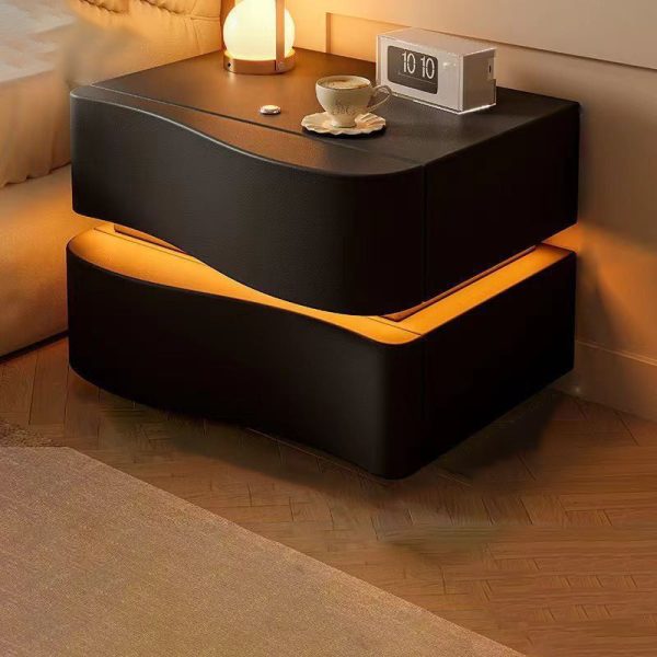 Modern Simplicity Rectangular Solid Leather Nightstand 2-Drawer For Bedroom - Image 3