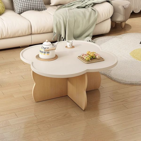 Modern Minimalist Clover Round Solid Wood Coffee Table For Living Room