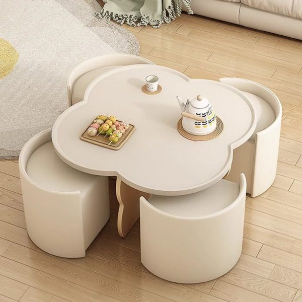 Modern Minimalist Clover Round Solid Wood Coffee Table For Living Room - Image 8