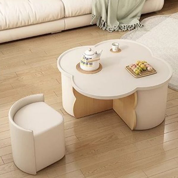 Modern Minimalist Clover Round Solid Wood Coffee Table For Living Room - Image 11