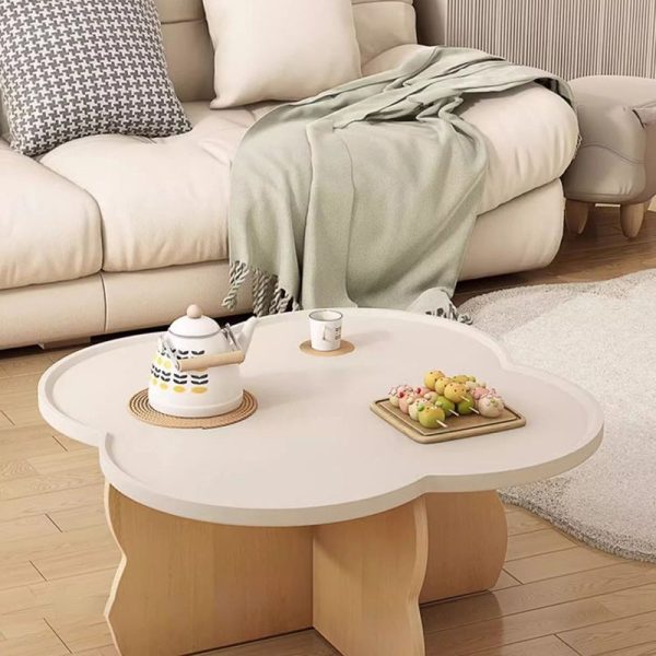 Modern Minimalist Clover Round Solid Wood Coffee Table For Living Room - Image 12