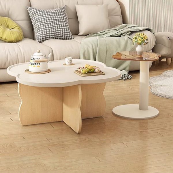 Modern Minimalist Clover Round Solid Wood Coffee Table For Living Room - Image 14