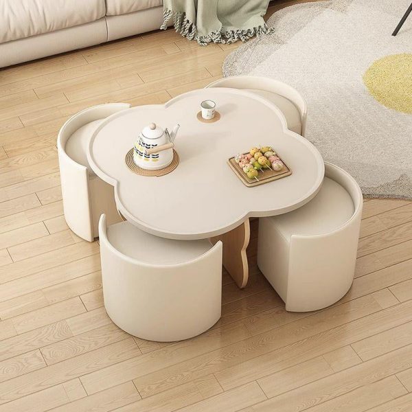 Modern Minimalist Clover Round Solid Wood Coffee Table For Living Room - Image 16