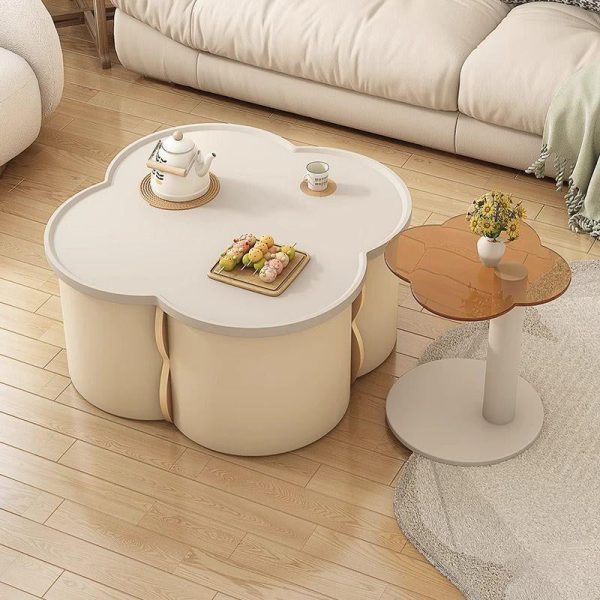 Modern Minimalist Clover Round Solid Wood Coffee Table For Living Room - Image 17