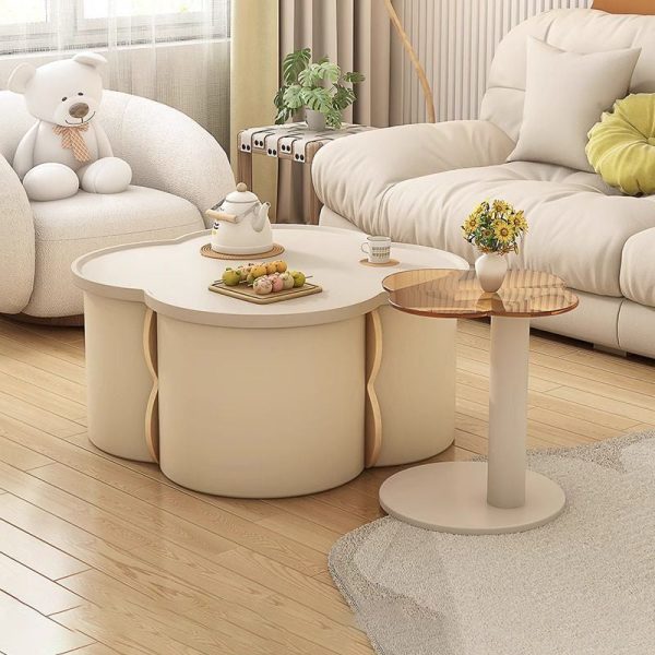 Modern Minimalist Clover Round Solid Wood Coffee Table For Living Room - Image 3