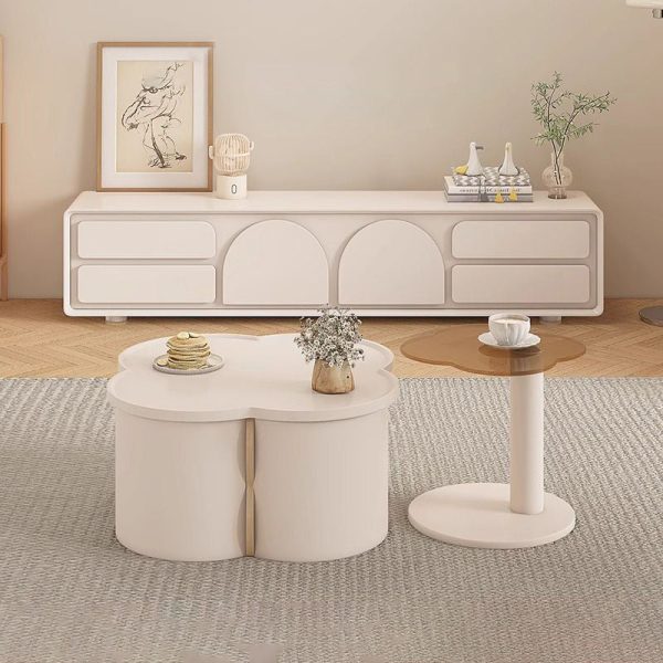 Modern Minimalist Clover Round Solid Wood Coffee Table For Living Room - Image 9