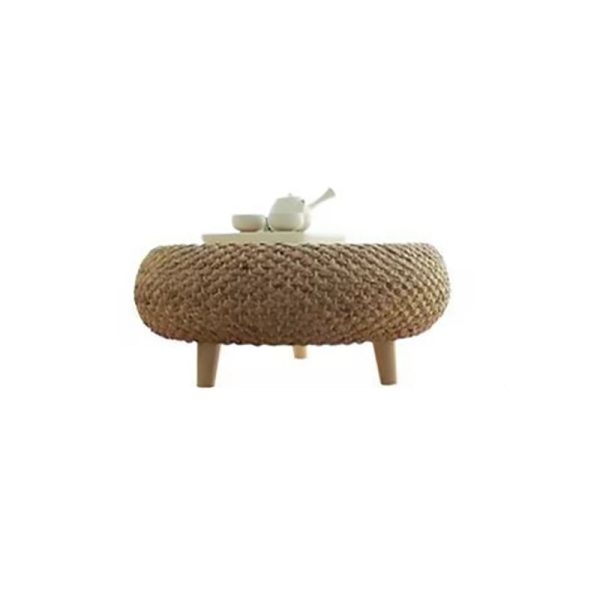 Traditional Japanese Round Rattan Solid Wood Coffee Table 1-Storage For Living Room - Image 37