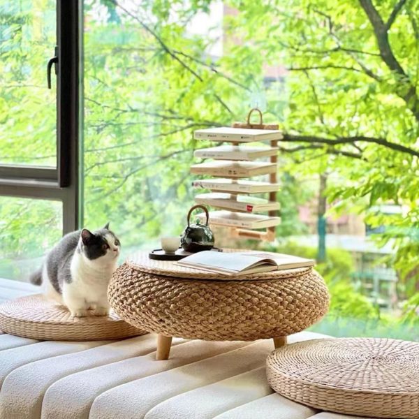 Traditional Japanese Round Rattan Solid Wood Coffee Table 1-Storage For Living Room - Image 24