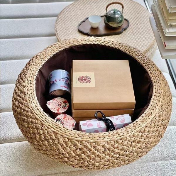 Traditional Japanese Round Rattan Solid Wood Coffee Table 1-Storage For Living Room - Image 11
