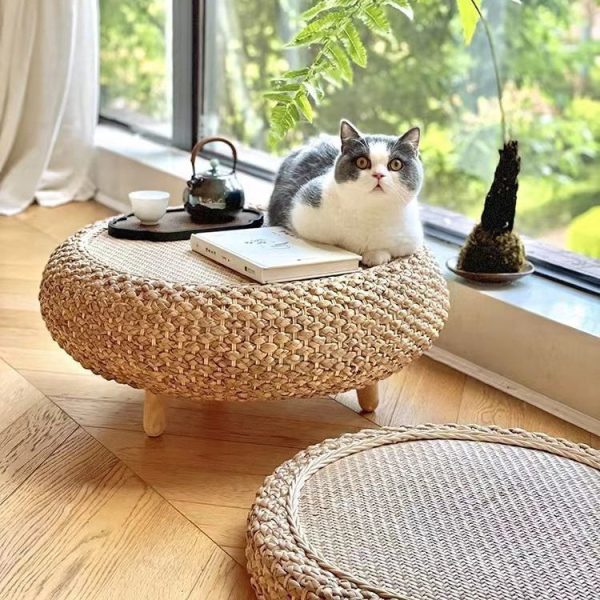 Traditional Japanese Round Rattan Solid Wood Coffee Table 1-Storage For Living Room - Image 27
