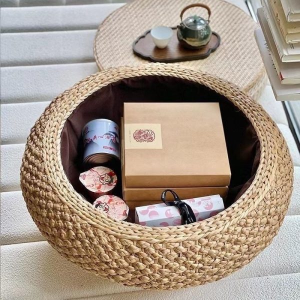 Traditional Japanese Round Rattan Solid Wood Coffee Table 1-Storage For Living Room - Image 12