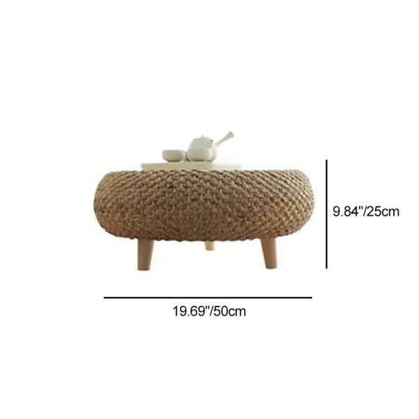 Traditional Japanese Round Rattan Solid Wood Coffee Table 1-Storage For Living Room - Image 4