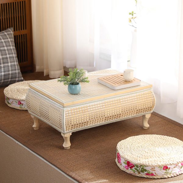 Traditional Japanese Square Bamboo Solid Wood Coffee Table 1-Storage For Living Room - Image 15