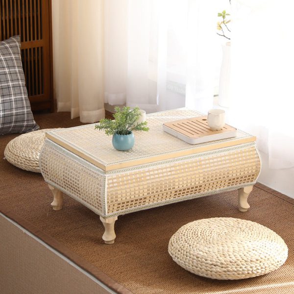 Traditional Japanese Square Bamboo Solid Wood Coffee Table 1-Storage For Living Room - Image 16