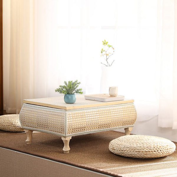Traditional Japanese Square Bamboo Solid Wood Coffee Table 1-Storage For Living Room - Image 17
