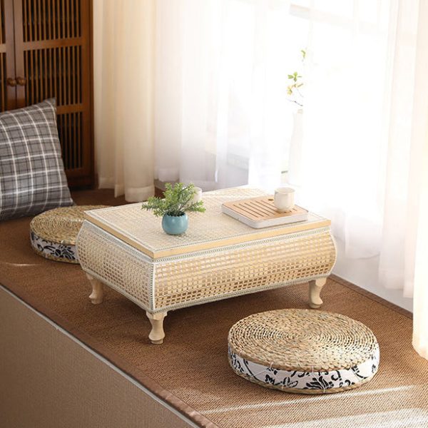 Traditional Japanese Square Bamboo Solid Wood Coffee Table 1-Storage For Living Room - Image 20