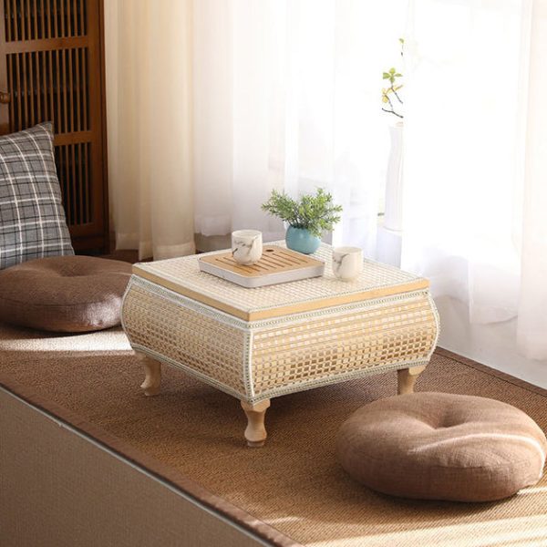 Traditional Japanese Square Bamboo Solid Wood Coffee Table 1-Storage For Living Room - Image 22