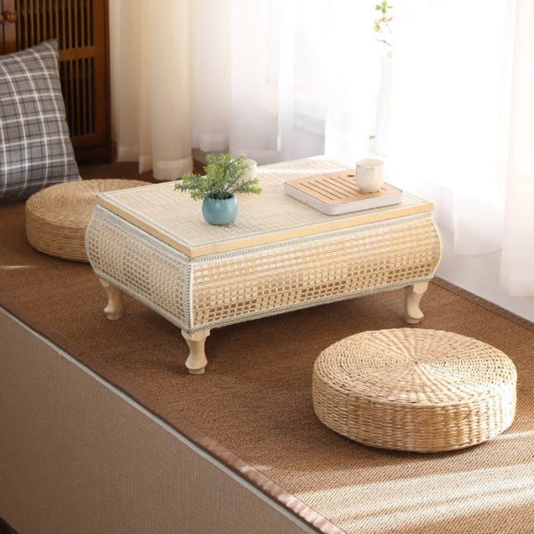 Traditional Japanese Square Bamboo Solid Wood Coffee Table 1-Storage For Living Room - Image 23