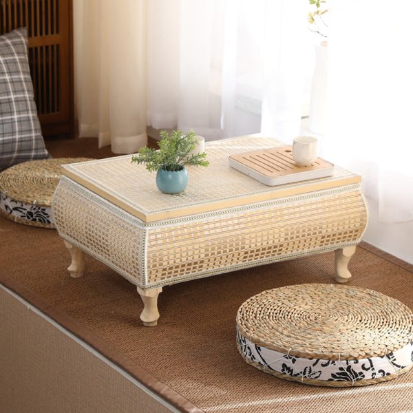 Traditional Japanese Square Bamboo Solid Wood Coffee Table 1-Storage For Living Room - Image 25