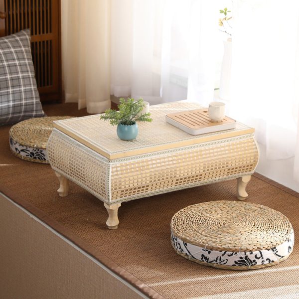 Traditional Japanese Square Bamboo Solid Wood Coffee Table 1-Storage For Living Room - Image 13