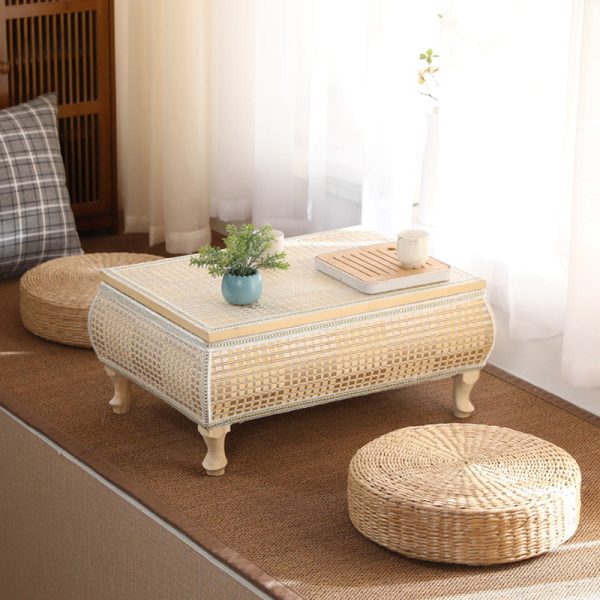 Traditional Japanese Square Bamboo Solid Wood Coffee Table 1-Storage For Living Room - Image 14