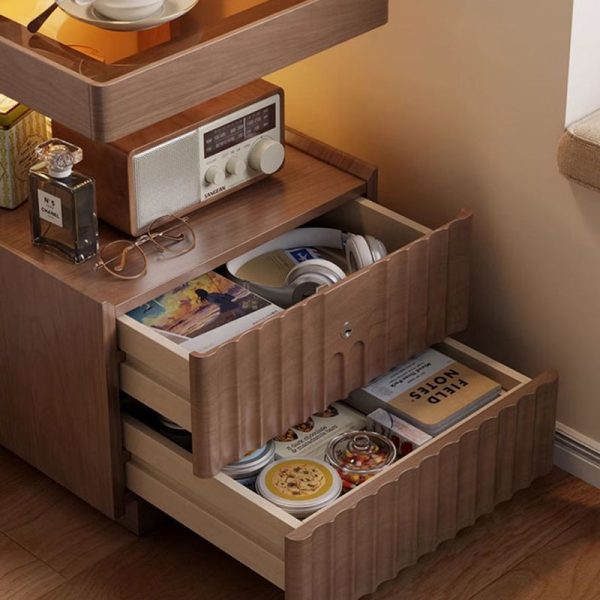 Traditional Luxury Square Solid Wood Glass Nightstand 2-Drawer For Bedroom - Image 9
